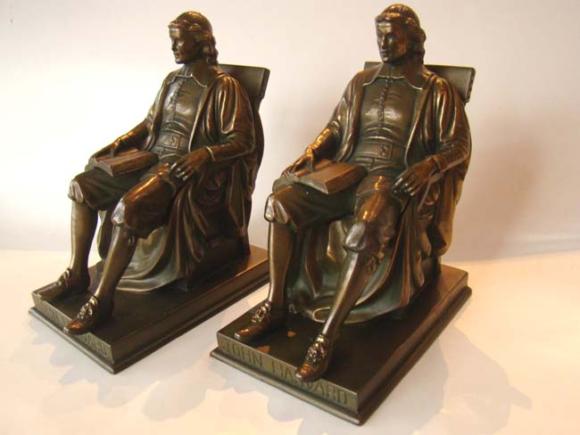 A fine pair of JOHN HARVARD bookends by Jennings Brothers of Bridgeport, CT., circa 1928